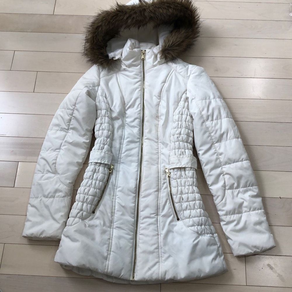 Celebrity Pink Women's Smocked Full Zipper Hood Parka Jacket White XS